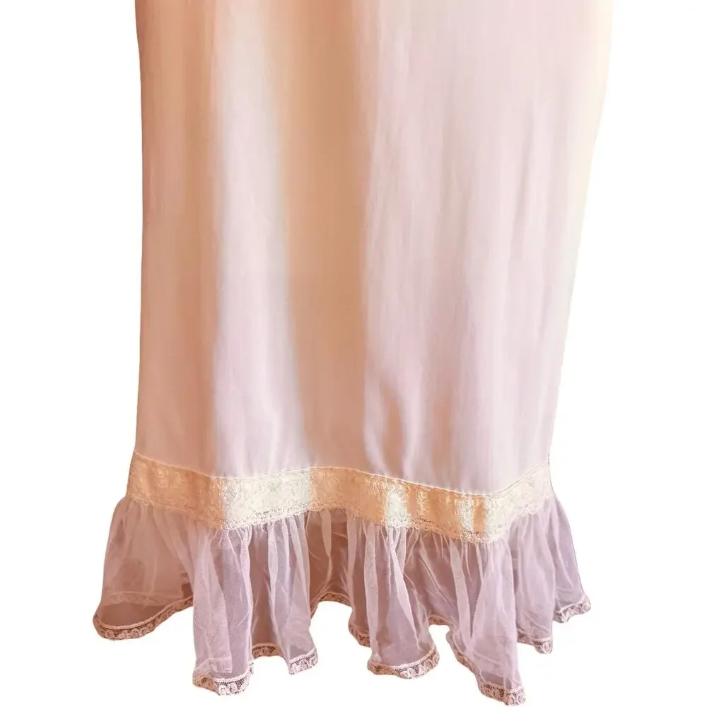 Vintage 1950’s Shadowline Ivory Nylon Full Slip Lace Bodice Ruffle Hem Sz 32